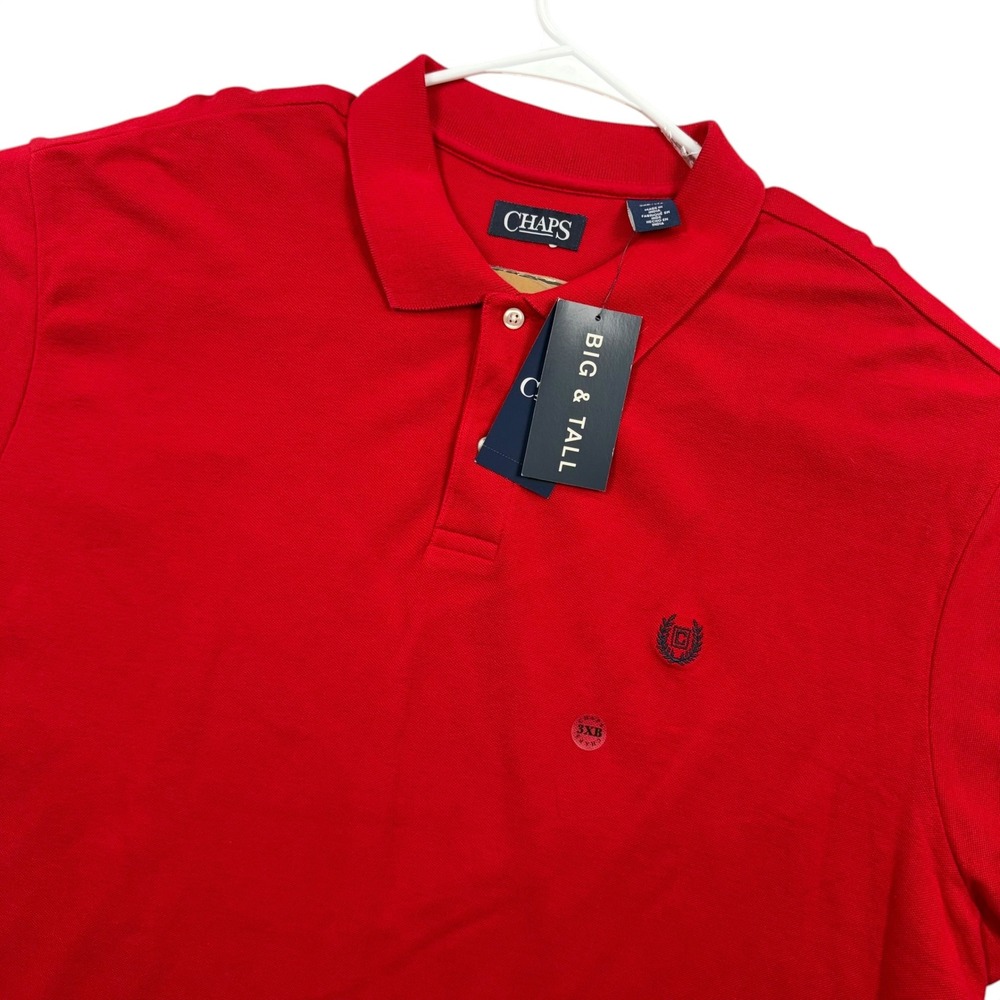 Chaps Polo Shirt Mens 3XB Red Big & Tall Short Sleeve Pique Knit Logo